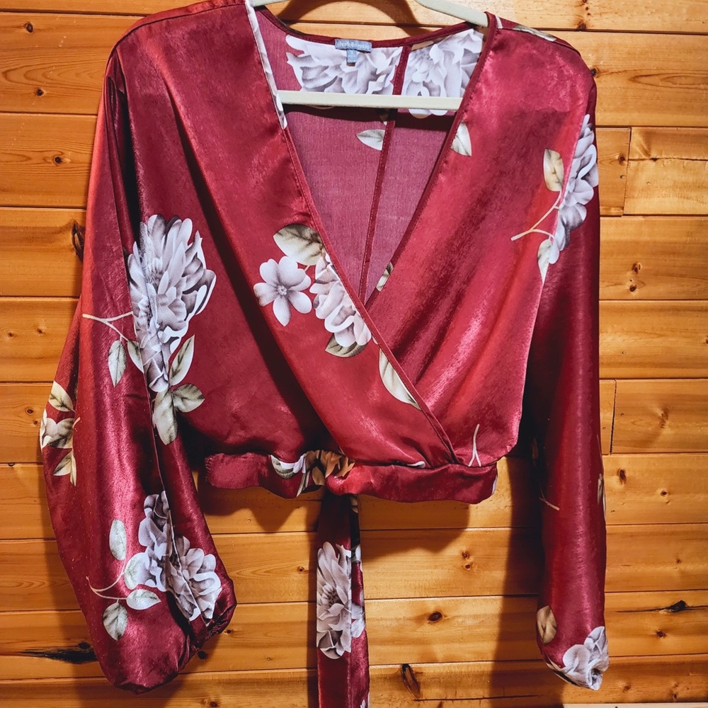 Charlotte Russe Burgundy Floral Blouse Top
